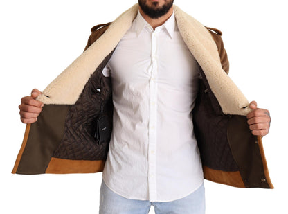 Manteau-veste en peau lainée croisé marron Dolce & Gabbana