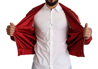 Blouson aviateur en soie rouge Dolce & Gabbana avec boutons logo DG