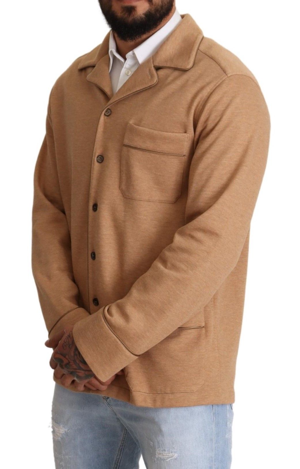 Veste-manteau marron en coton avec col boutonné Dolce & Gabbana