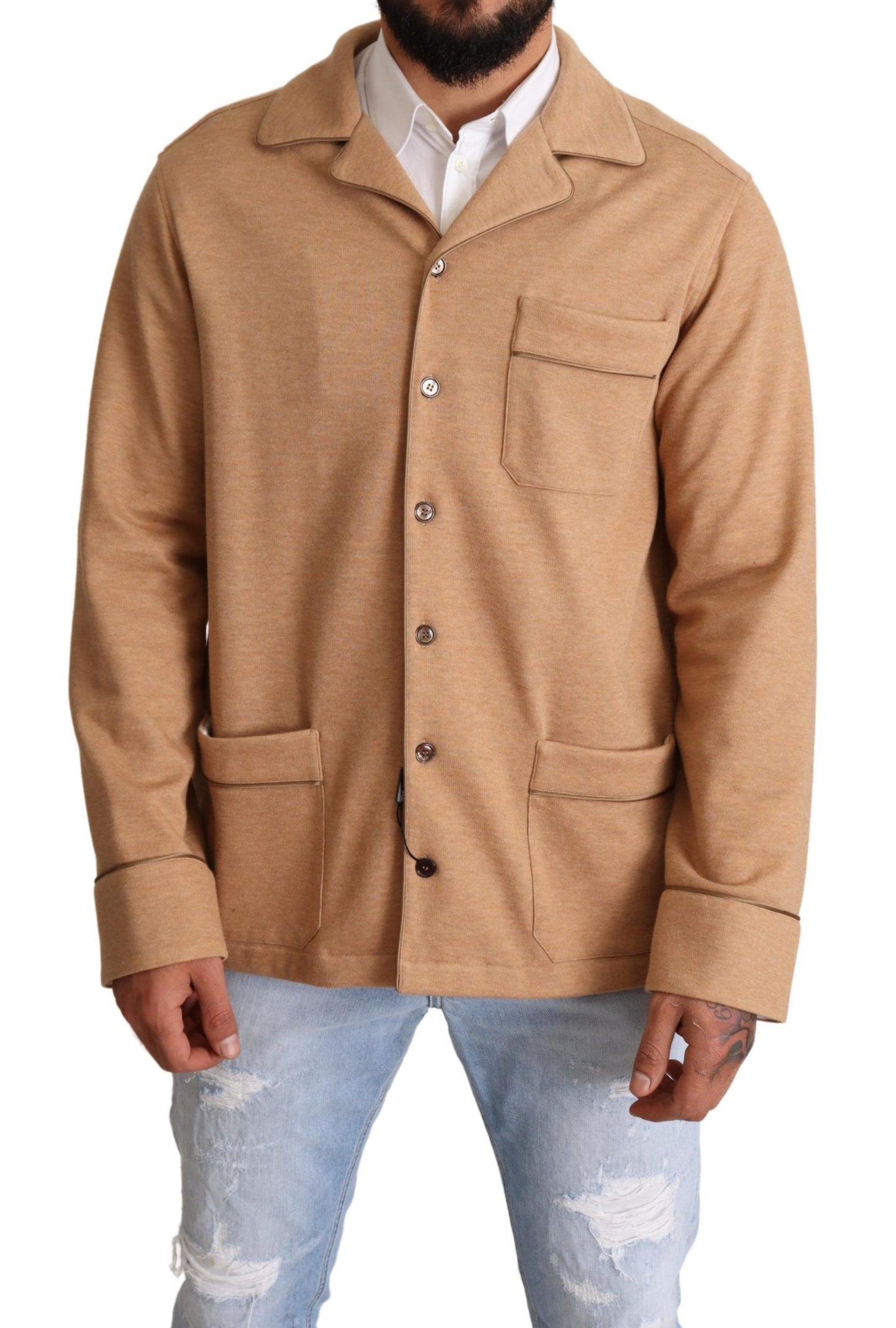Veste-manteau marron en coton avec col boutonné Dolce & Gabbana