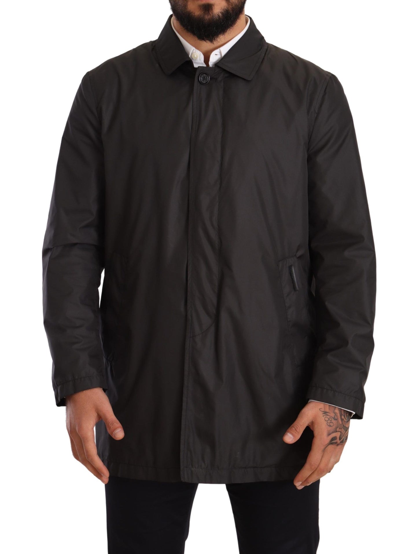 Dolce & Gabbana Trench-coat noir en polyester pour homme