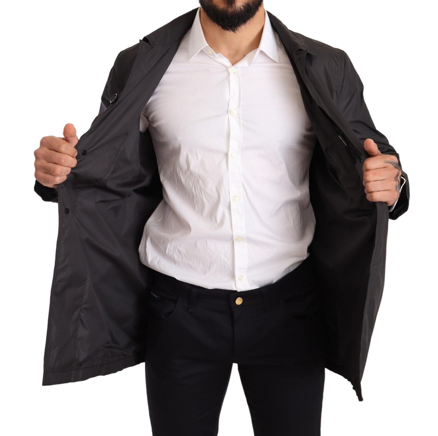 Dolce & Gabbana Trench-coat noir en polyester pour homme