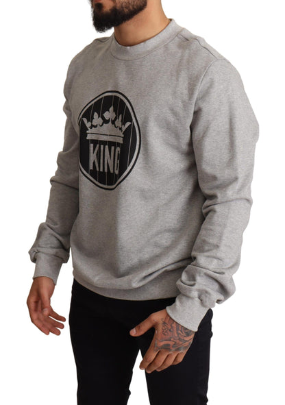 Pull en coton Dolce & Gabbana gris imprimé Couronne Roi
