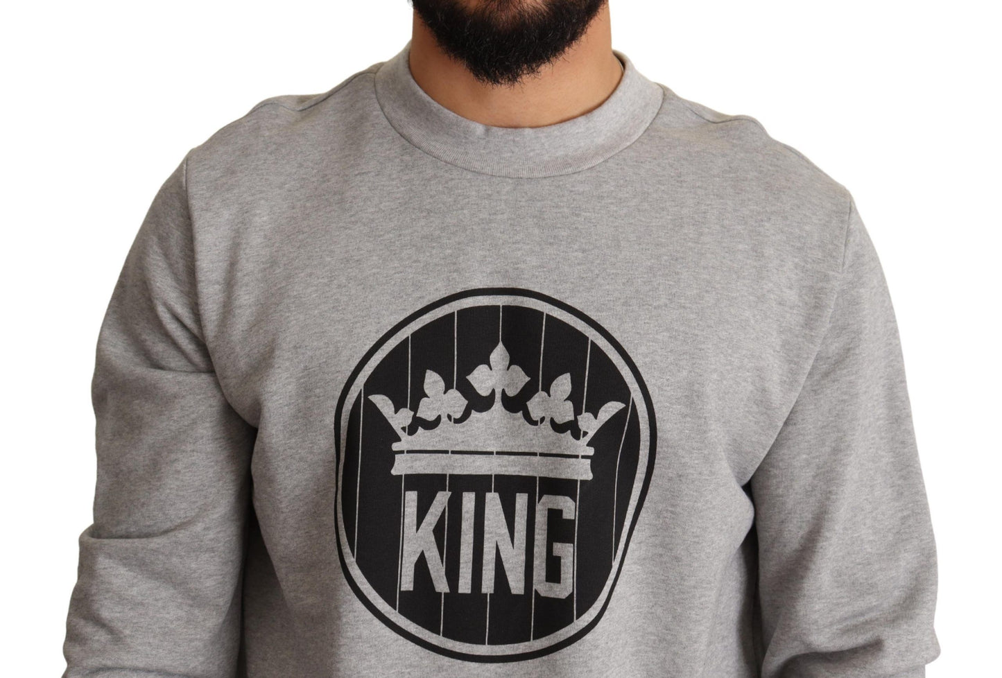 Pull en coton Dolce & Gabbana gris imprimé Couronne Roi