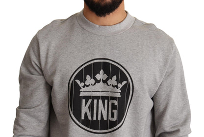 Pull en coton Dolce & Gabbana gris imprimé Couronne Roi