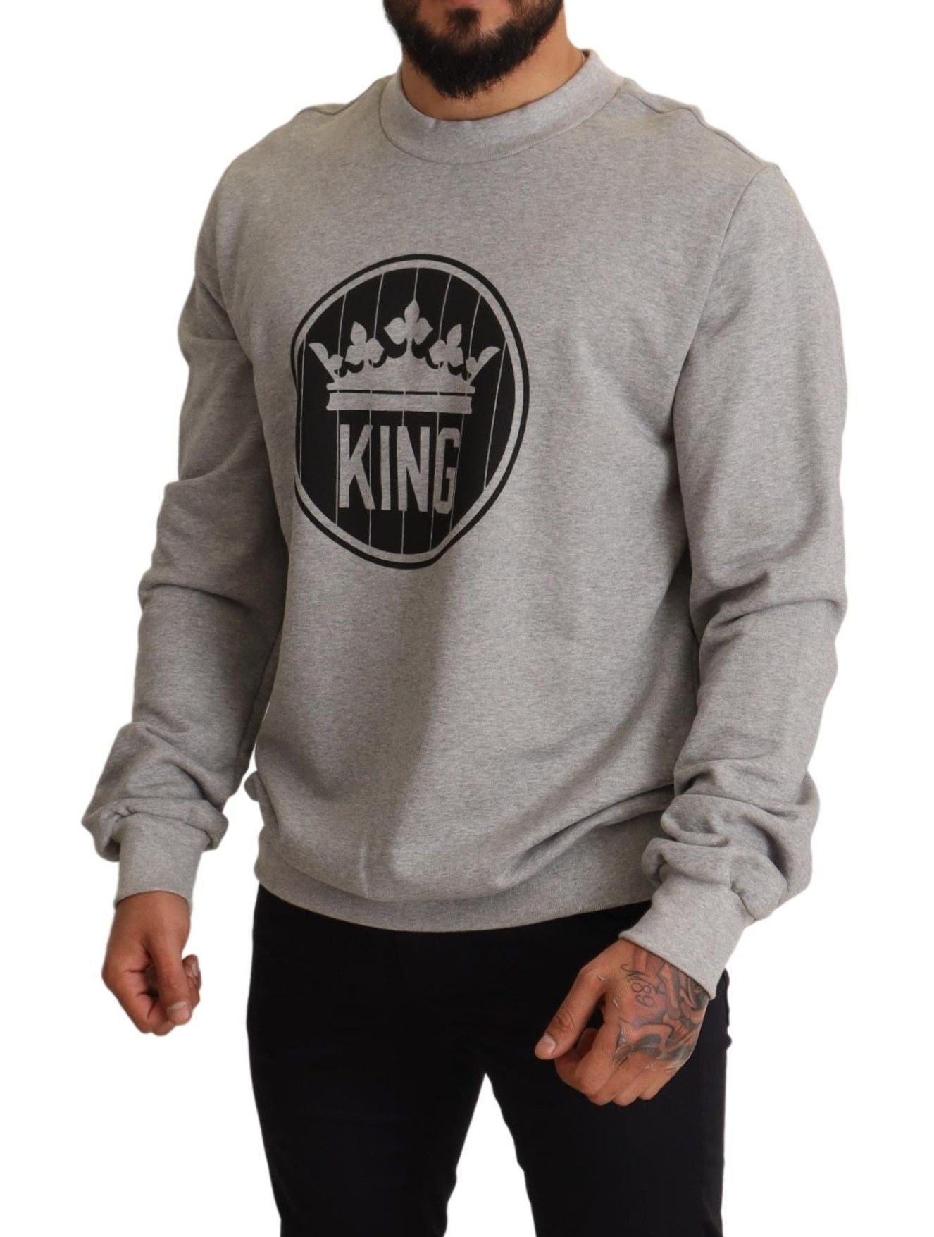 Pull en coton Dolce & Gabbana gris imprimé Couronne Roi