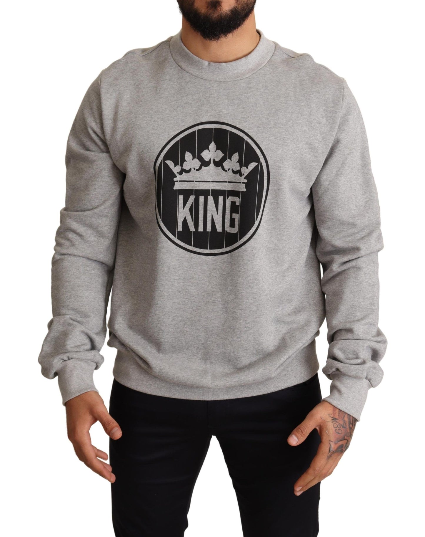 Pull en coton Dolce & Gabbana gris imprimé Couronne Roi