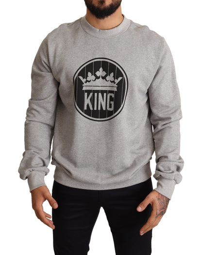 Pull en coton Dolce & Gabbana gris imprimé Couronne Roi