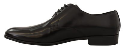 Chaussures Derby Habillées pour Hommes en Cuir Noir à Lacets Dolce & Gabbana