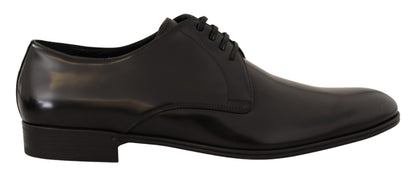 Chaussures Derby Habillées pour Hommes en Cuir Noir à Lacets Dolce & Gabbana
