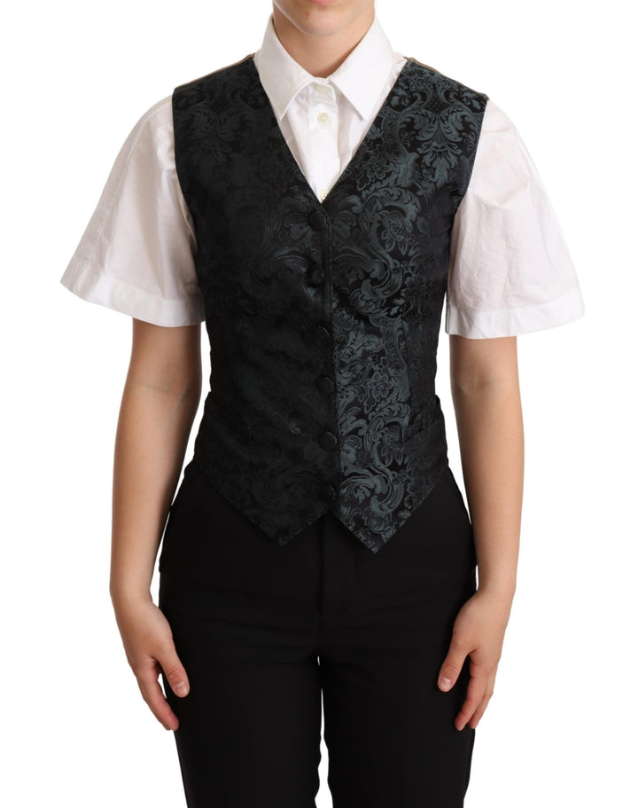 Chaleco de esmoquin floral de jacquard negro de Dolce & Gabbana verde