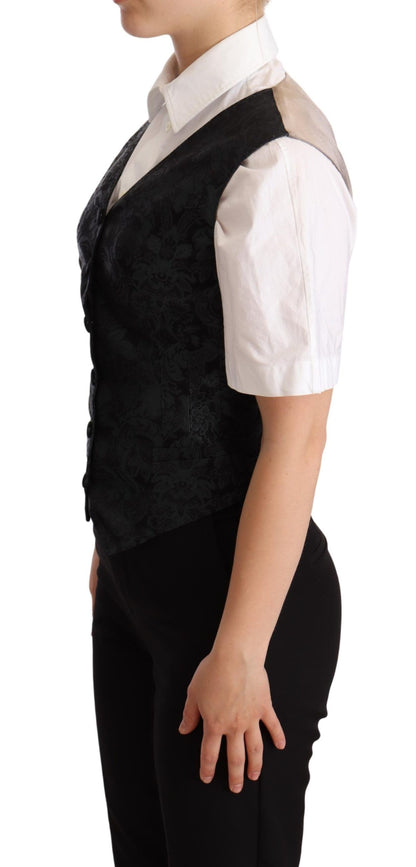 Gilet Dolce & Gabbana en jacquard noir fleuri vert