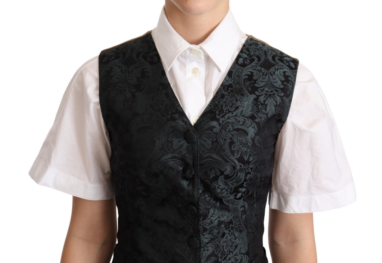 Gilet Dolce & Gabbana en jacquard noir fleuri vert