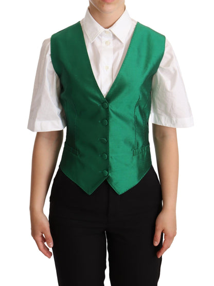 Gilet sans manches en satin de soie vert Dolce & Gabbana
