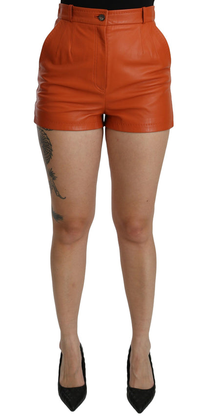 Shorts Hot Pants Taille Haute en Cuir Orange Dolce & Gabbana