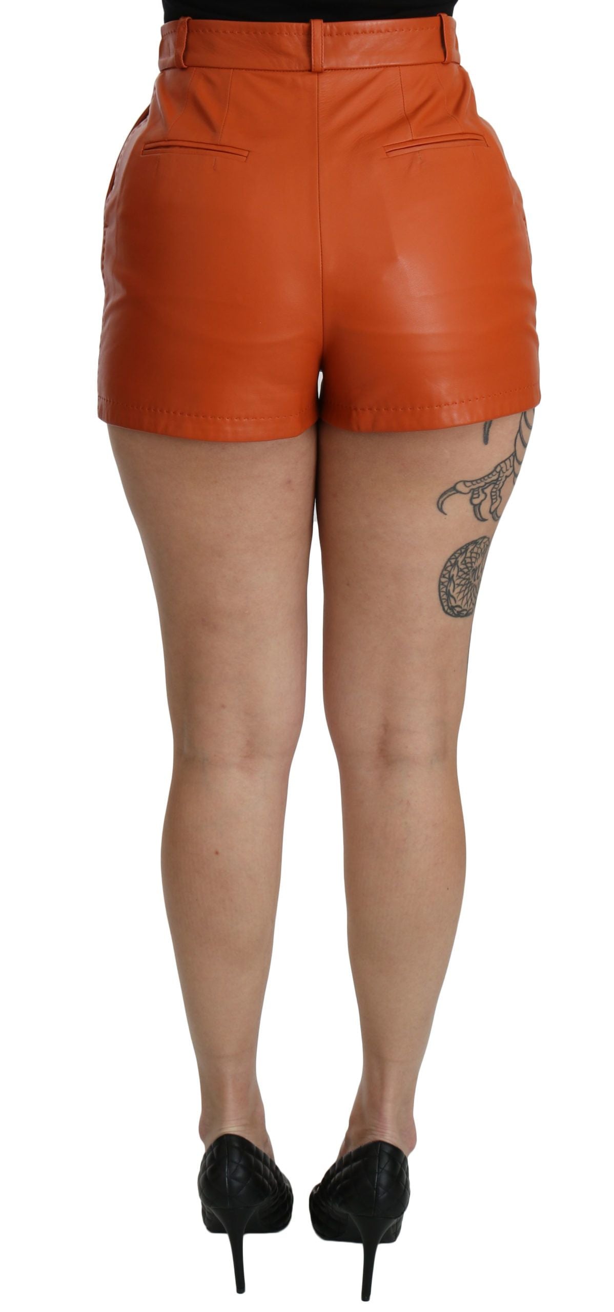 Shorts Hot Pants Taille Haute en Cuir Orange Dolce & Gabbana