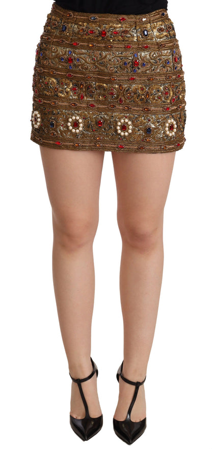 Jupe taille haute en jacquard cristal doré Dolce & Gabbana