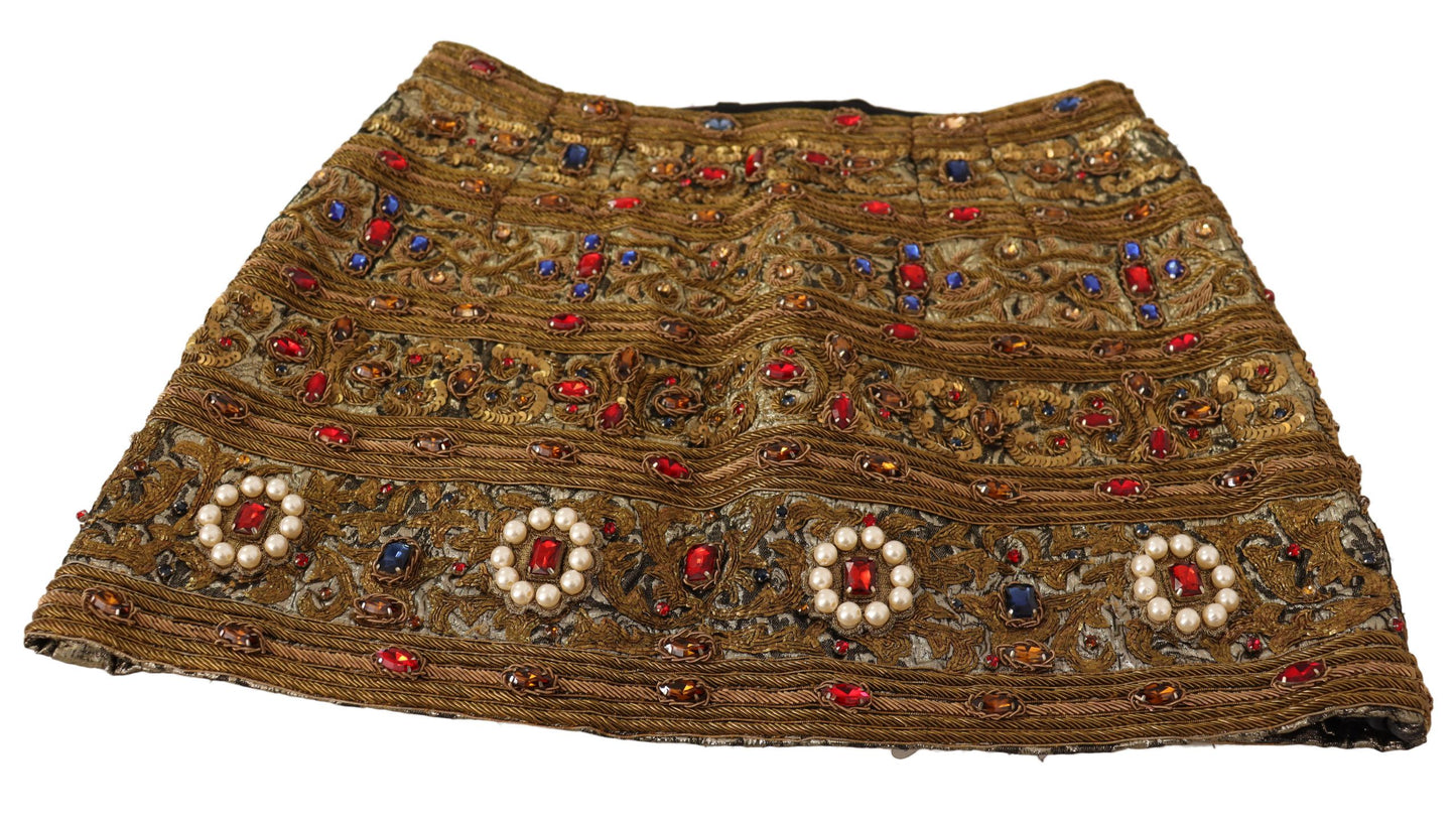 Jupe taille haute en jacquard cristal doré Dolce & Gabbana