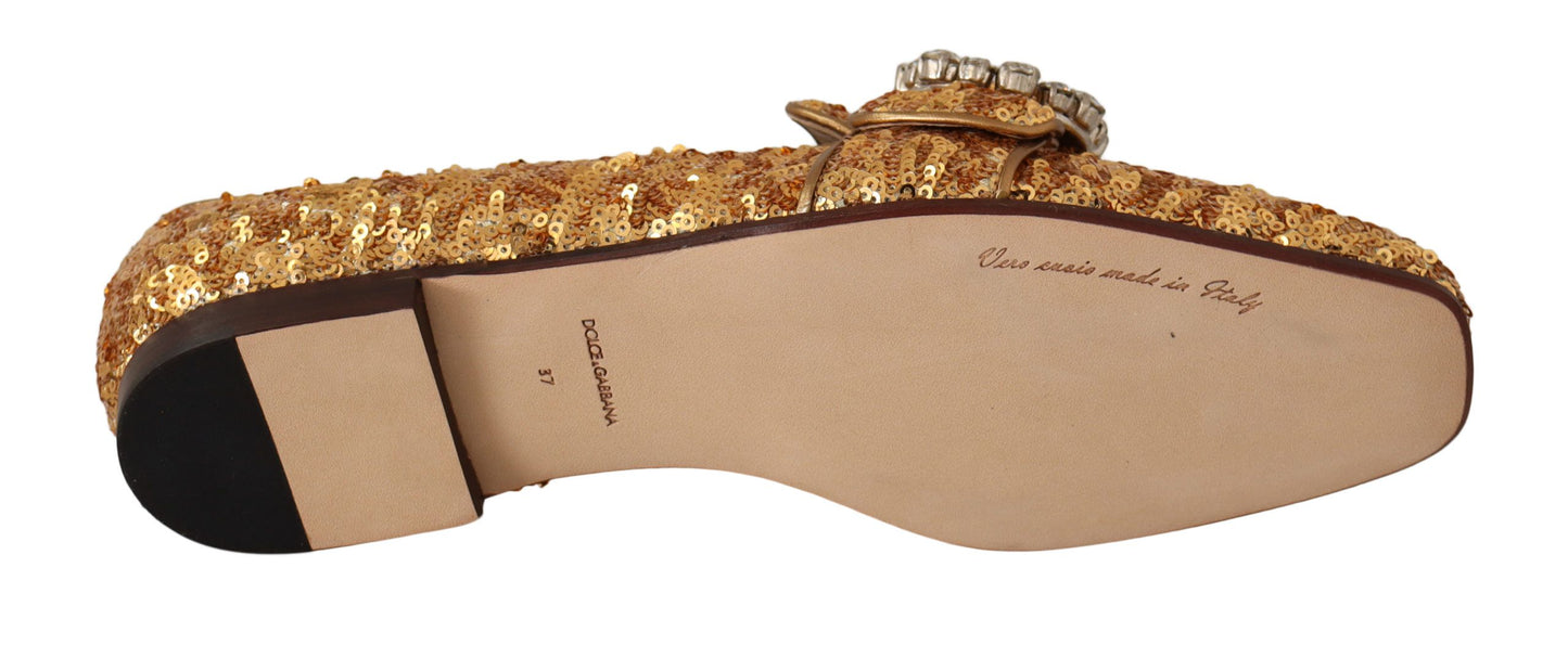 Chaussures mocassins plates Dolce & Gabbana pour femme en sequins dorés et cristaux