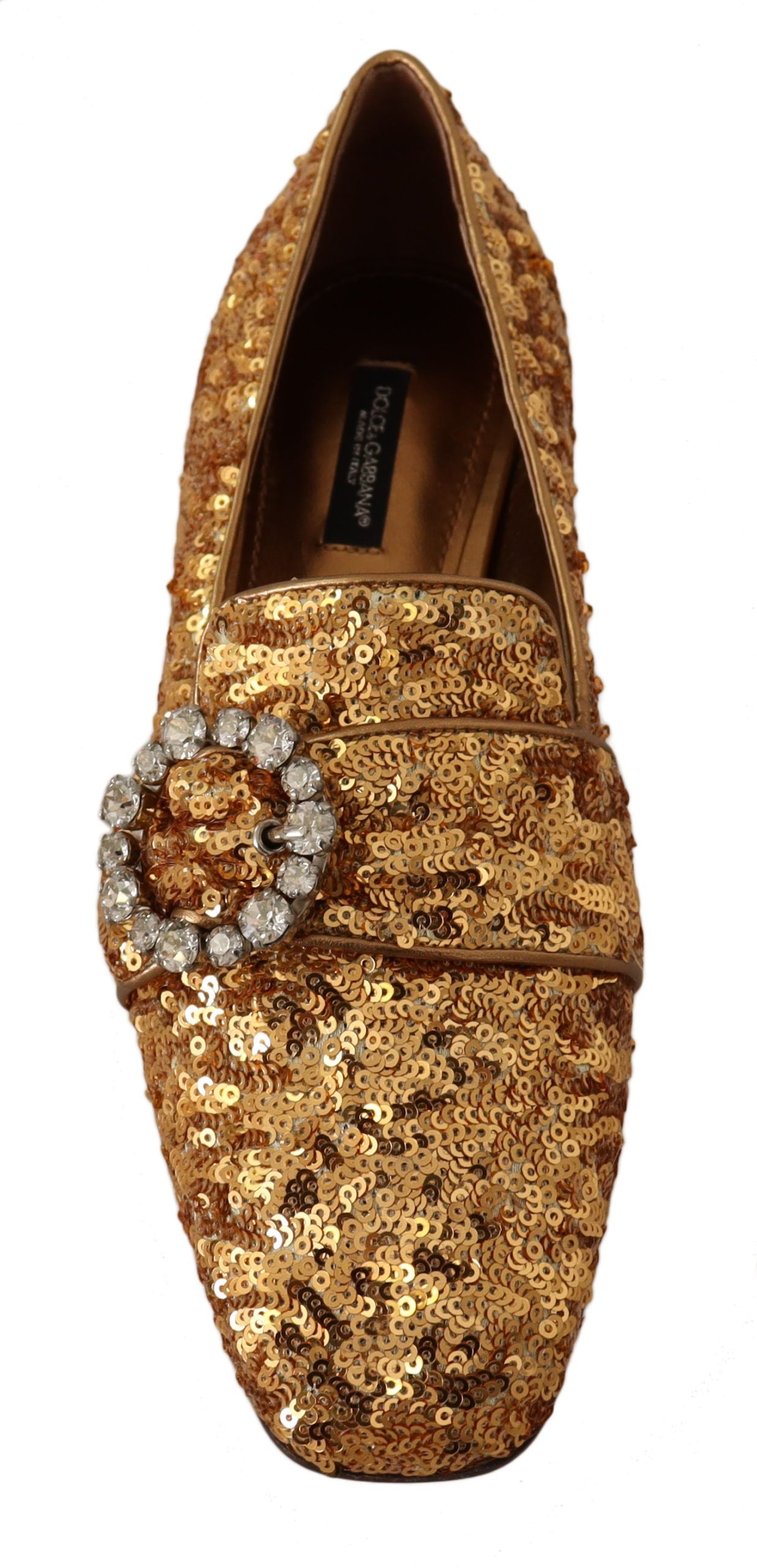 Chaussures mocassins plates Dolce & Gabbana pour femme en sequins dorés et cristaux