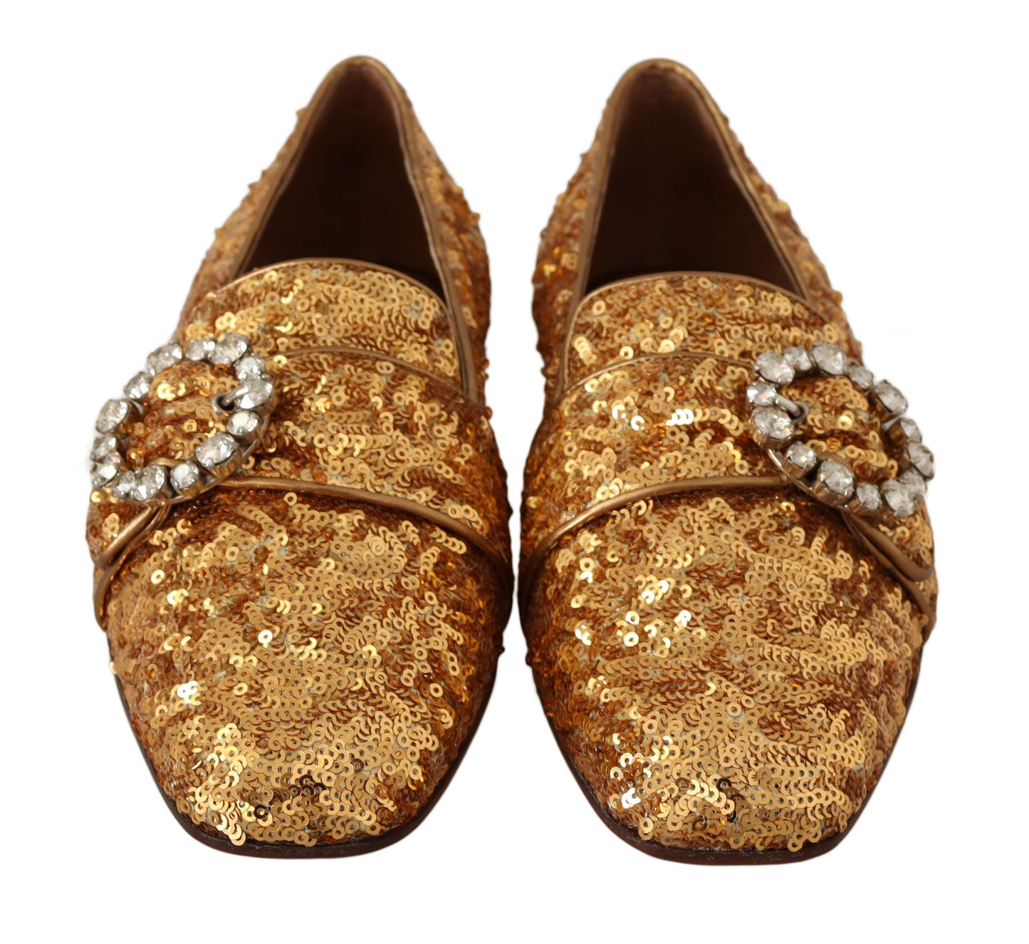 Chaussures mocassins plates Dolce & Gabbana pour femme en sequins dorés et cristaux