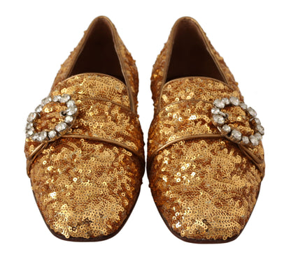 Chaussures mocassins plates Dolce & Gabbana pour femme en sequins dorés et cristaux