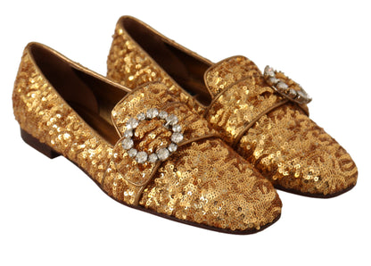 Chaussures mocassins plates Dolce & Gabbana pour femme en sequins dorés et cristaux