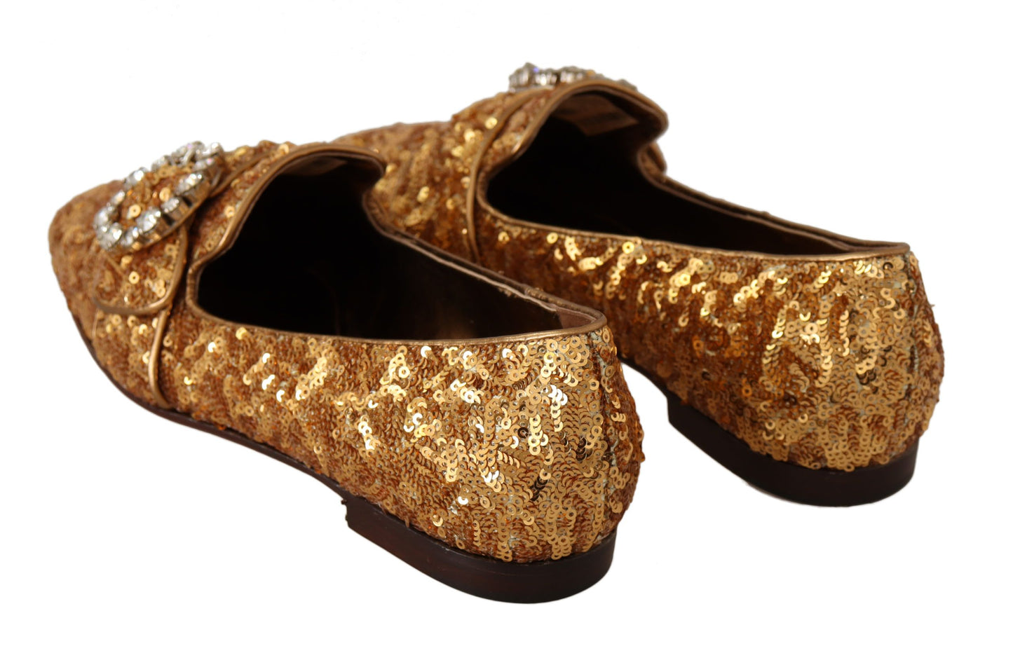 Chaussures mocassins plates Dolce & Gabbana pour femme en sequins dorés et cristaux