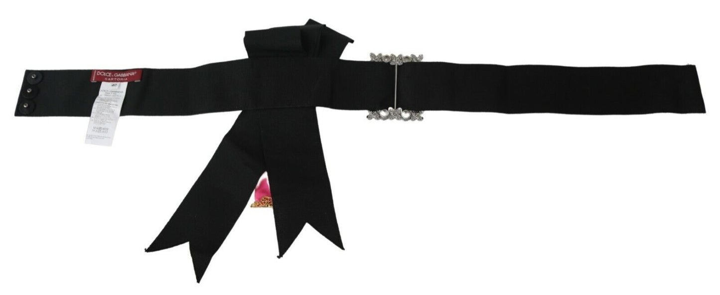 Ceinture en coton Dolce & Gabbana noire avec broche fleur rose et cristaux