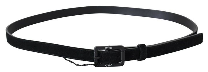 Costume National Black Leather Velvet Square Buckle Waist