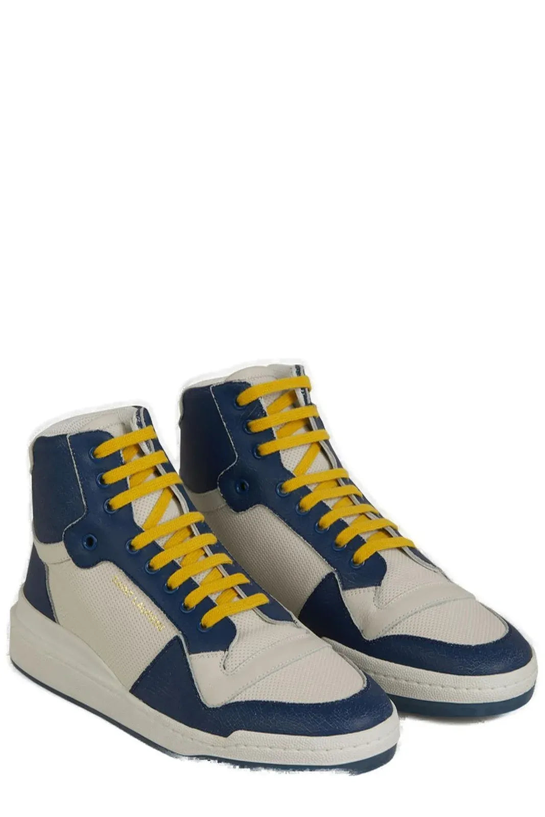 Baskets mi-montantes en cuir de veau bleu Saint Laurent