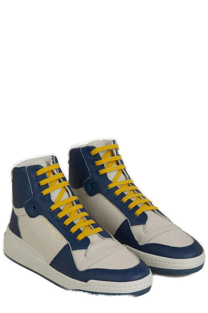 Baskets mi-montantes en cuir de veau bleu Saint Laurent