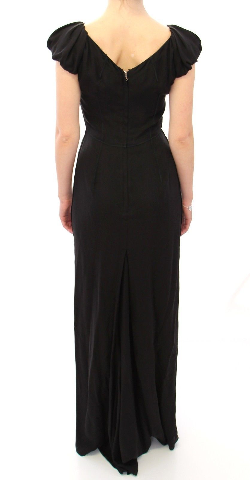 Robe longue maxi Dolce & Gabbana en soie noire à manches courtes (taille italienne)