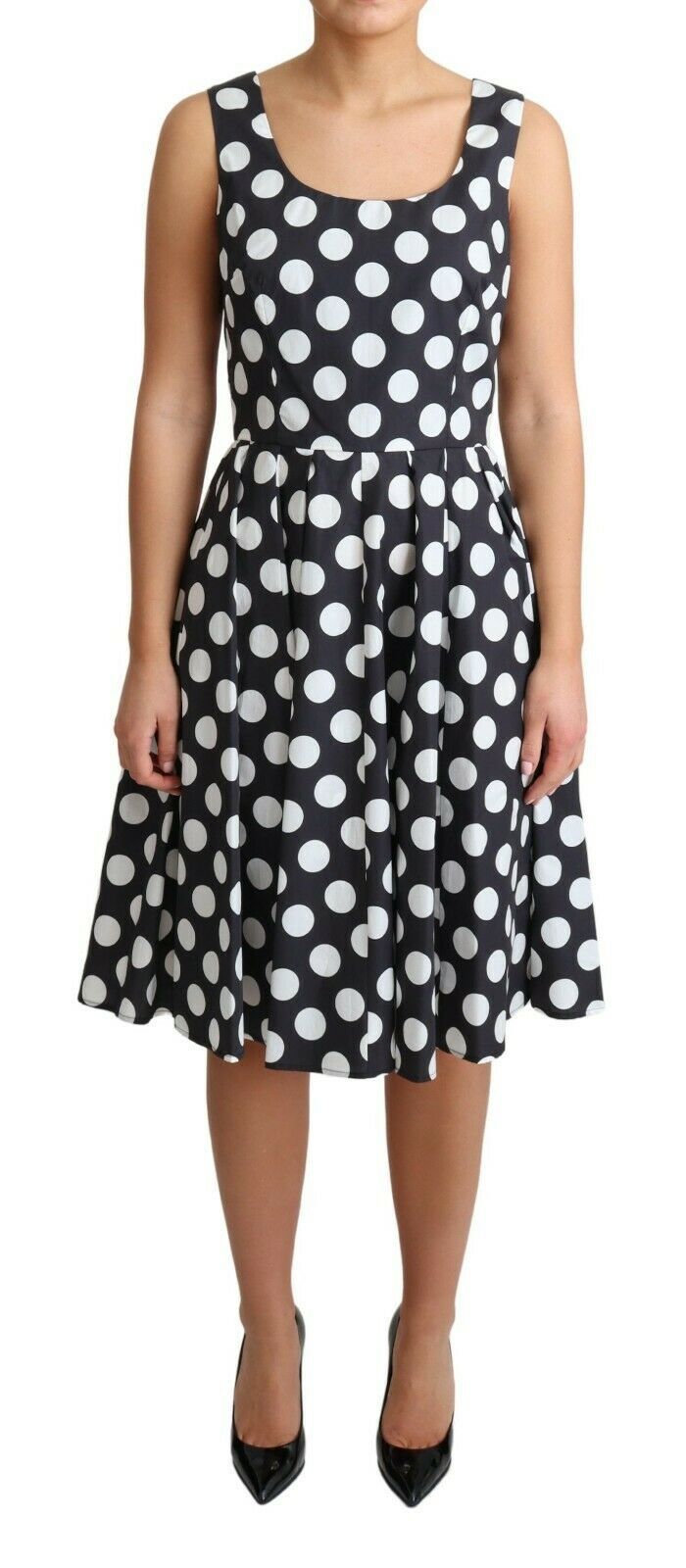 Robe trapèze en coton à pois noirs Dolce & Gabbana