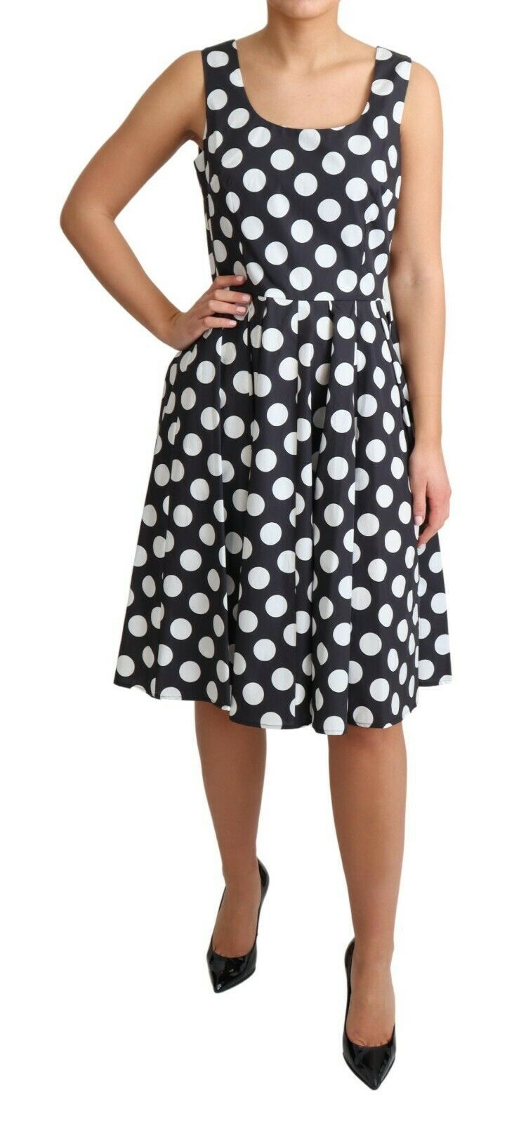 Robe trapèze en coton à pois noirs Dolce & Gabbana