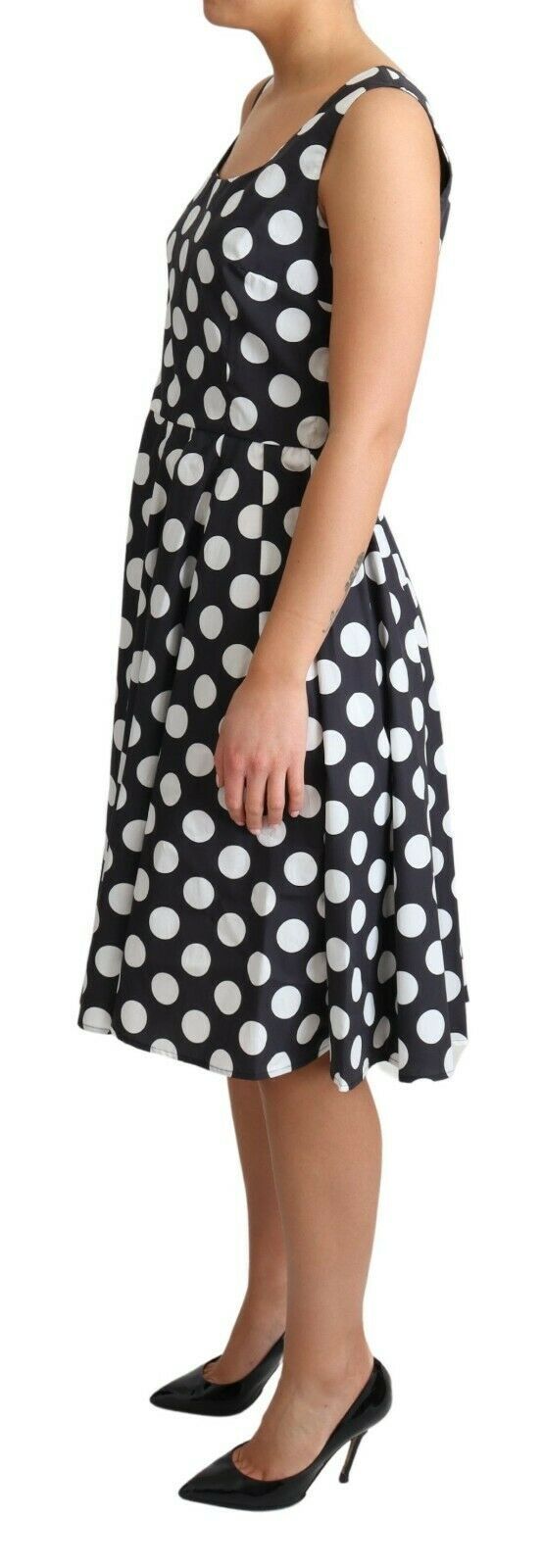 Robe trapèze en coton à pois noirs Dolce & Gabbana