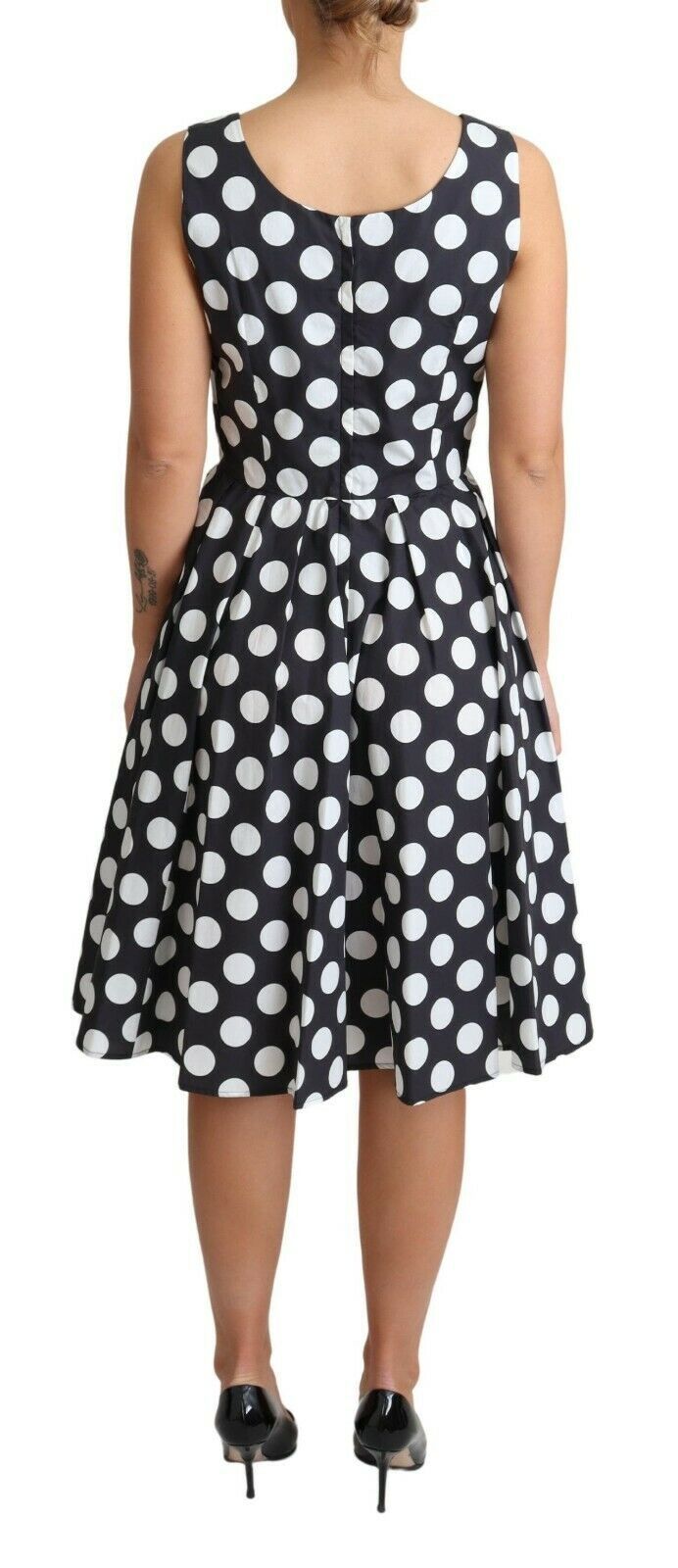 Robe trapèze en coton à pois noirs Dolce & Gabbana