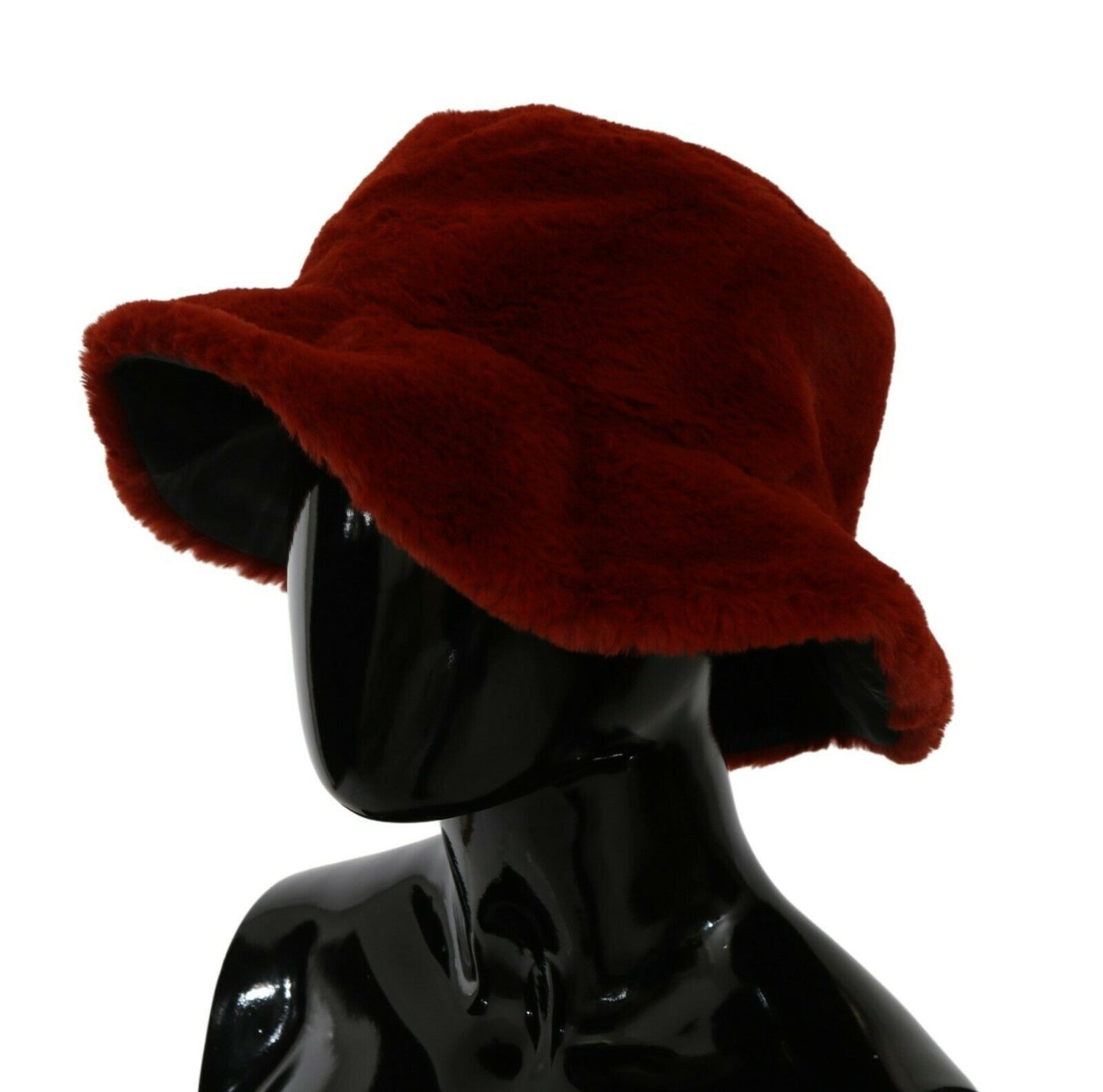 Chapeau bob Dolce & Gabbana bordeaux en fausse fourrure à larges bords