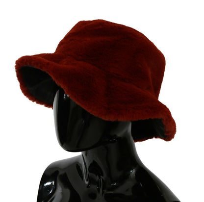 Chapeau bob Dolce & Gabbana bordeaux en fausse fourrure à larges bords