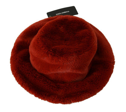 Chapeau bob Dolce & Gabbana bordeaux en fausse fourrure à larges bords