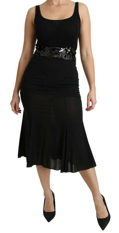 Jupe sirène midi en soie taille haute noire Dolce & Gabbana
