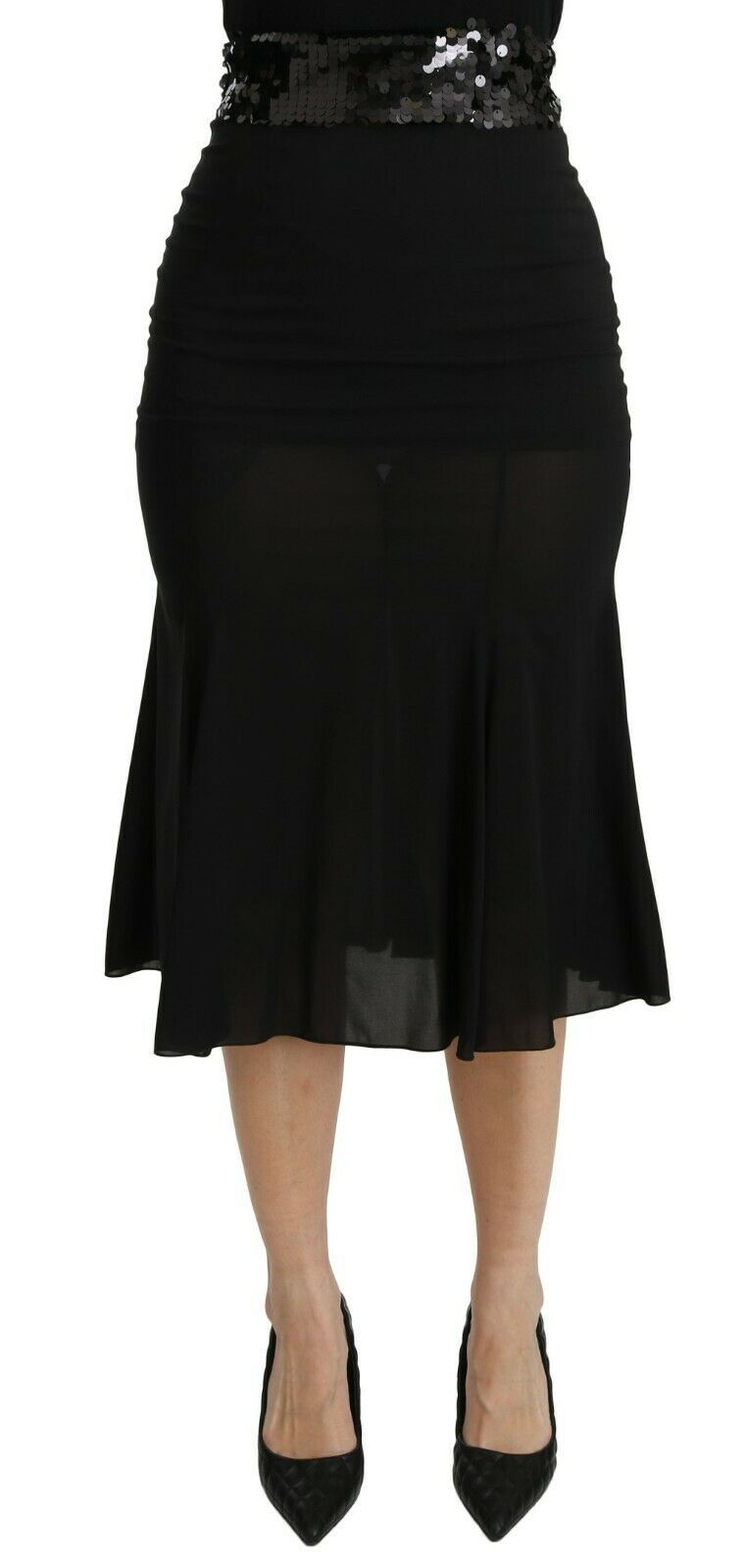 Jupe sirène midi en soie taille haute noire Dolce & Gabbana