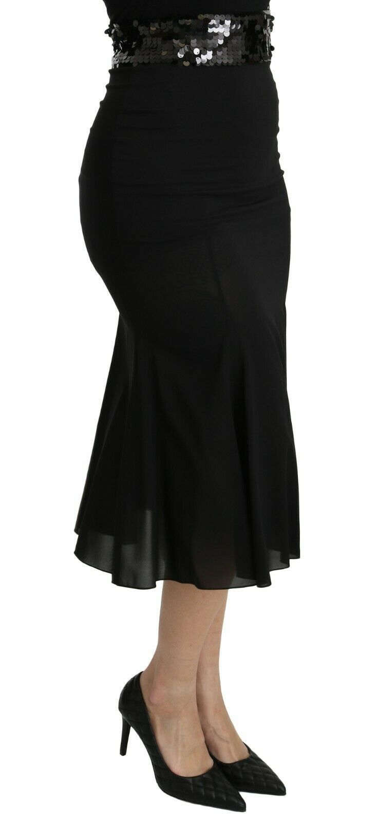 Jupe sirène midi en soie taille haute noire Dolce & Gabbana