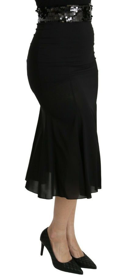 Jupe sirène midi en soie taille haute noire Dolce & Gabbana