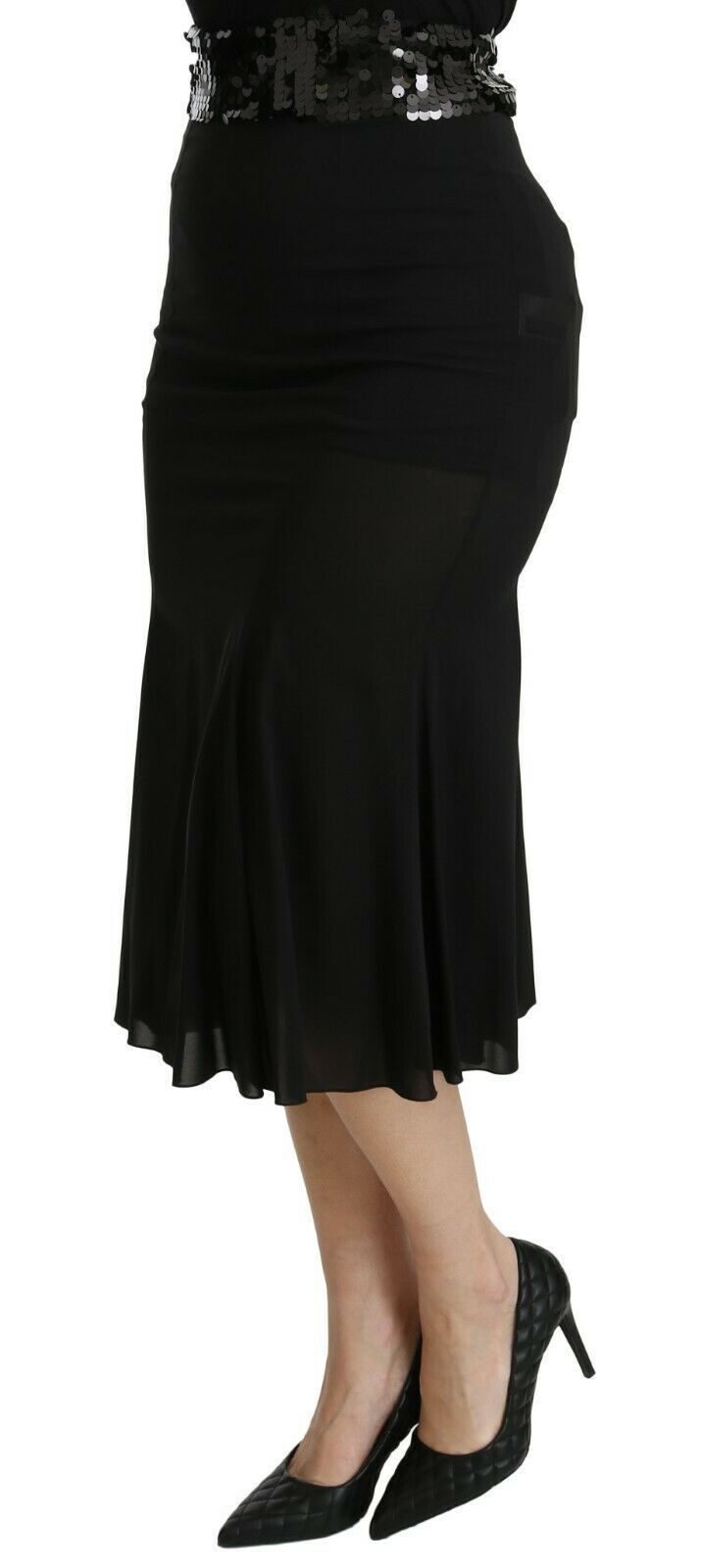 Jupe sirène midi en soie taille haute noire Dolce & Gabbana