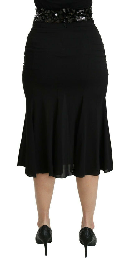 Jupe sirène midi en soie taille haute noire Dolce & Gabbana