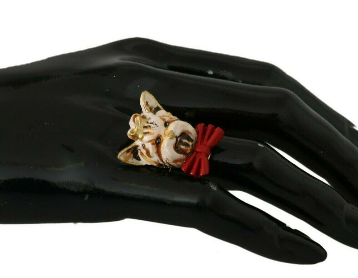 Bague pour animal de compagnie Dolce & Gabbana en laiton doré, résine et beige avec logo