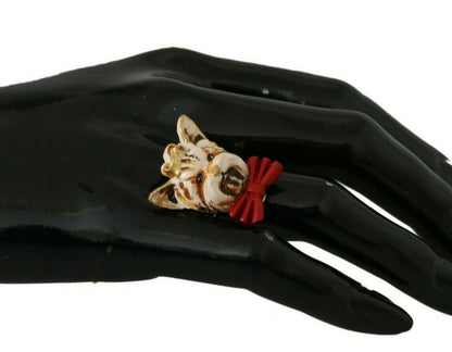 Bague pour animal de compagnie Dolce & Gabbana en laiton doré, résine et beige avec logo
