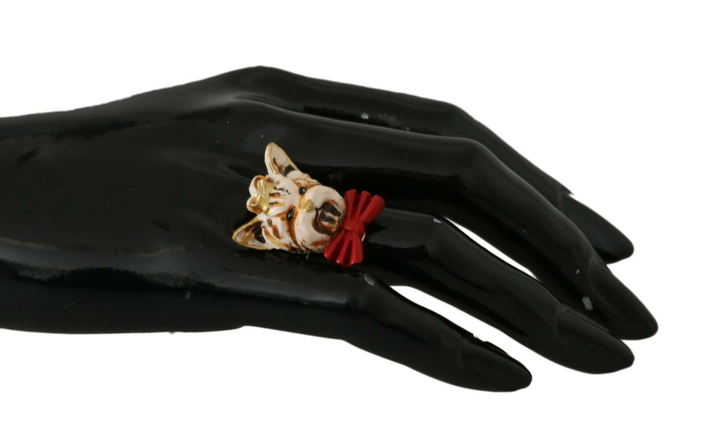 Bague pour animal de compagnie Dolce & Gabbana en laiton doré, résine et beige avec logo