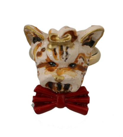 Bague pour animal de compagnie Dolce & Gabbana en laiton doré, résine et beige avec logo